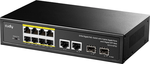 Коммутатор Cudy GS1010PS2 (L2) 10x1Гбит/с 2xКомбо(1000BASE-T/SFP) 2SFP 8PoE 120W неуправляемый GS1010PS2