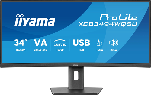 Монитор Iiyama 34" ProLite XCB3497WQSNPH-B1 черный VA LED 21:9 HDMI M/M Cam матовая HAS Piv 3000:1 3 XCB3497WQSNPH-B1