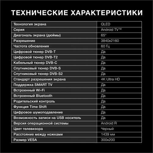 Телевизор QLED Hyundai 65" H-LED65QBU7500 Android TV Frameless черный/серебристый 4K Ultra HD 60Hz D H-LED65QBU7500