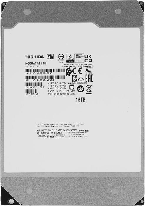 Жесткий диск Toshiba SATA-III 16Tb MG08ACA16TE Server Enterprise Capacity (7200rpm) 512Mb 3.5" MG08ACA16TE