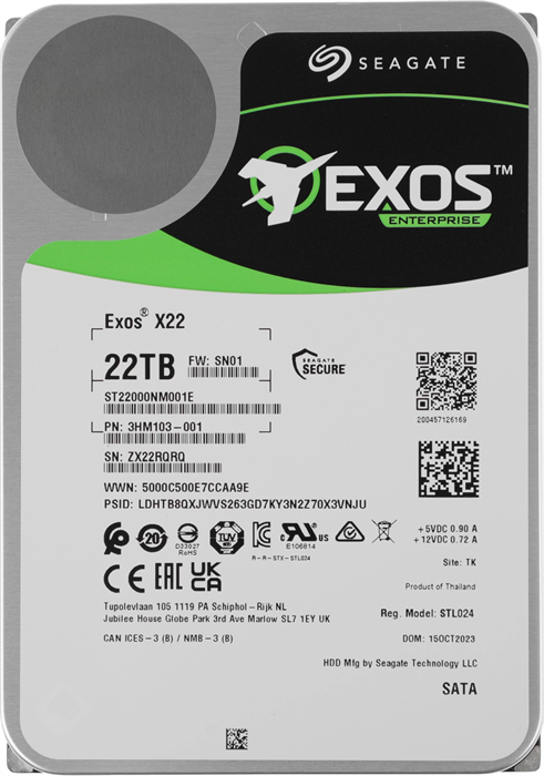 Жесткий диск Seagate SATA-III 22TB ST22000NM001E Server Exos X22 512E (7200rpm) 512Mb 3.5" ST22000NM001E