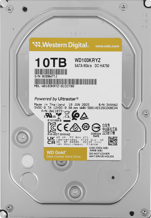 Жесткий диск WD SATA-III 10TB WD103KRYZ Gold 512E (7200rpm) 512Mb 3.5" WD103KRYZ