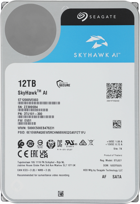 Жесткий диск Seagate SATA-III 12TB ST12000VE003 SkyHawkAI 512E (7200rpm) 256Mb 3.5" ST12000VE003