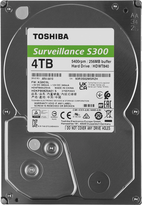 Жесткий диск Toshiba SATA-III 4Tb HDWT840UZSVA Surveillance S300 (5400rpm) 256Mb 3.5" HDWT840UZSVA