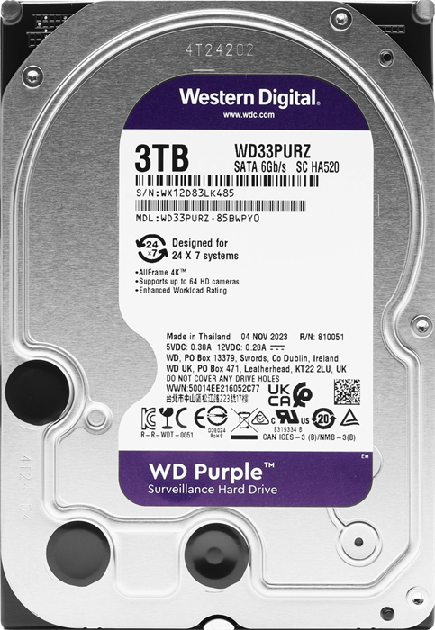 Жесткий диск WD SATA-III 3TB WD33PURZ Surveillance Purple (5400rpm) 256Mb 3.5" WD33PURZ