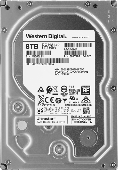 Жесткий диск WD SATA-III 8TB 0B47489 WUS721208BLE604 Server Ultrastar DC HA340 512E (7200rpm) 256Mb  0B47489