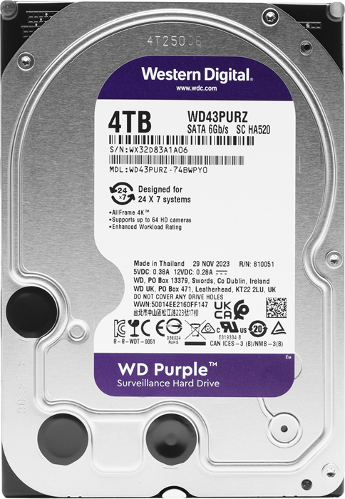 Жесткий диск WD SATA-III 4TB WD43PURZ Surveillance Purple (5400rpm) 256Mb 3.5" WD43PURZ
