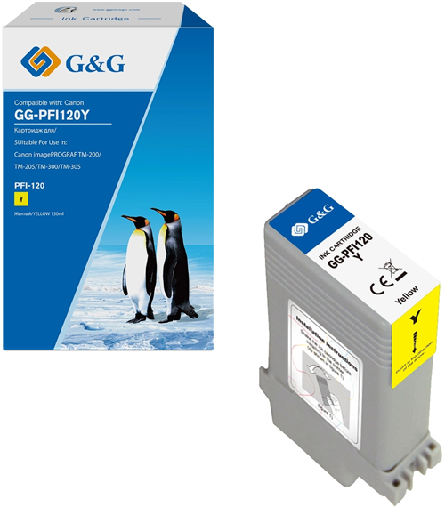 Картридж струйный G&G GG-PFI120Y PFI-120 Y желт.пигм. (130мл) для Canon imagePROGRAF TM-200/205/300/ GG-PFI120Y