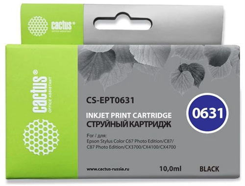 Картридж струйный Cactus CS-EPT0631 T0631 черный (14мл) для Epson Stylus C67/C87/CX3700/CX4100/CX470 CS-EPT0631