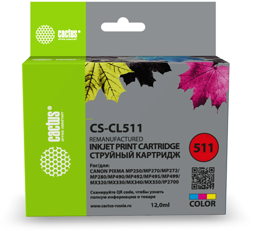 Картридж струйный Cactus CS-CL511 CL-511 многоцветный (12мл) для Canon MP240/MP250/MP260/MP270/MP480 CS-CL511