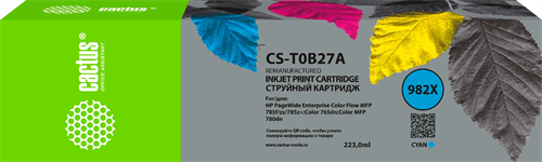 Картридж струйный Cactus CS-T0B27A 982X голуб.пигм. (223мл) для HP PageWide 765dn/780 Enterprise Col CS-T0B27A