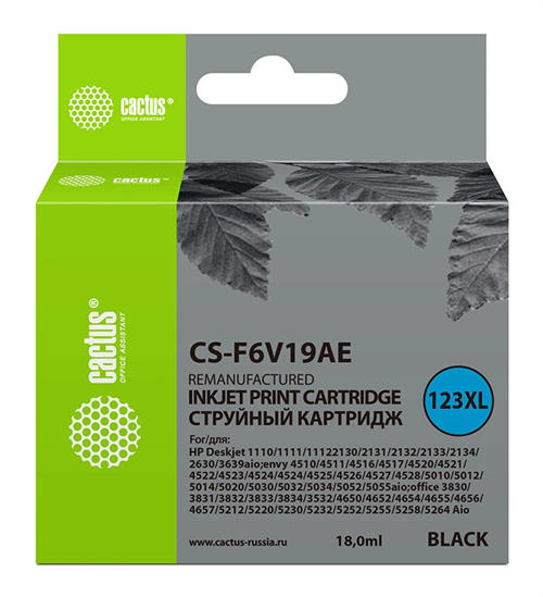 Картридж струйный Cactus CS-F6V19AE 123XL черный (480стр.) (18мл) для HP DeskJet 1110/1111/1112/2130 CS-F6V19AE