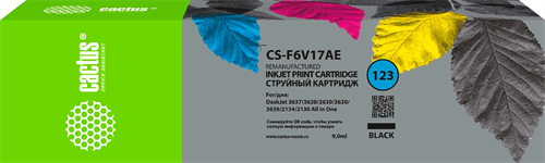 Картридж струйный Cactus CS-F6V17AE №123 черный (6мл) для HP HP DeskJet 2130 с чипом CS-F6V17AE