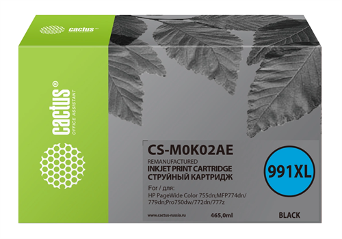 Картридж струйный Cactus CS-M0K02AE 991XL черный пигментный (465мл) для HP PageWide755dn;MFP774dn/77 CS-M0K02AE