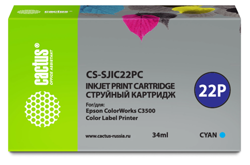 Картридж струйный Cactus CS-SJIC22PC C33S020602 голуб.пигм. (34мл) для Epson ColorWorks C3500 с чипо CS-SJIC22PC
