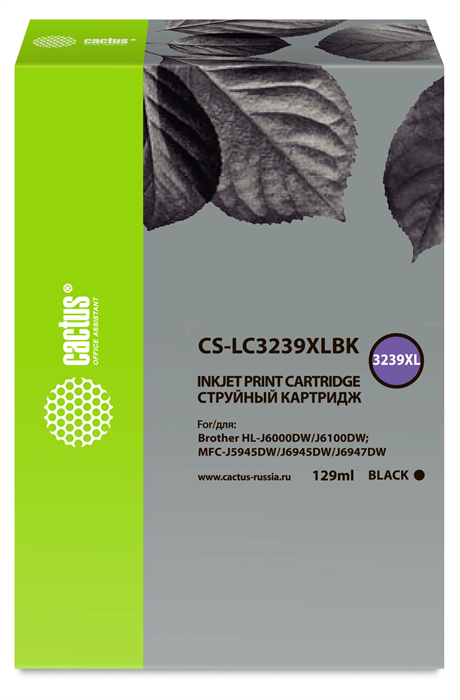 Картридж струйный Cactus CS-LC3239XLBK черный пигментный (129мл) для Brother HL-J6000DW/J6100DW с чи CS-LC3239XLBK