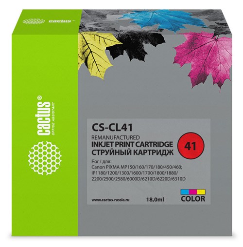 Картридж струйный Cactus CS-CL41 CL-41 голубой/пурпурный/желтый (18мл) для Canon Pixma MP150/MP160/M CS-CL41