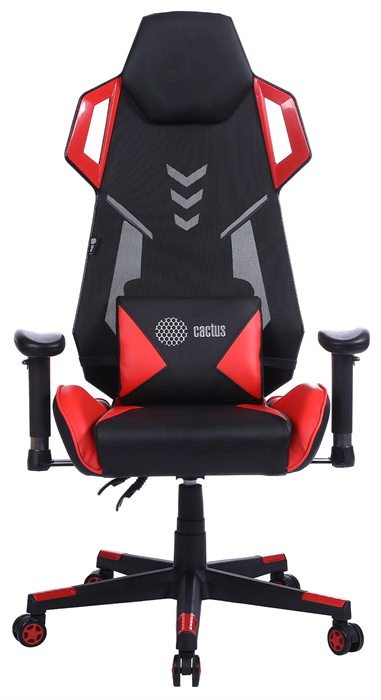 Кресло игровое Cactus CS-CHR-090BLR черный/красный экокожа/сетка крестов. нейлон CS-CHR-090BLR