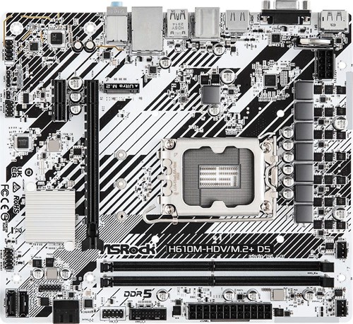 Материнская плата Asrock H610M-HDV/M.2+ D5 Soc-1700 Intel H610 2xDDR5 mATX AC`97 8ch(7.1) GbLAN+VGA+ H610M-HDV/M.2+ D5