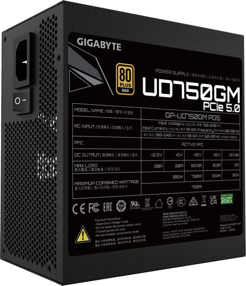 Блок питания Gigabyte ATX 750W GP-UD750GM PG5 80+ gold (20+4pin) APFC 120mm fan 8xSATA Cab Manag RTL GP-UD750GM PG5