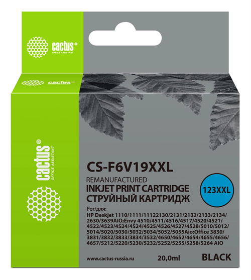 Картридж струйный Cactus CS-F6V19XXL №123XL CS-F6V19XXL 123 XXL черный (1000стр.) (20мл) для HP Desk CS-F6V19XXL