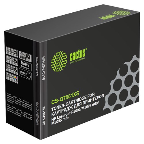 Картридж лазерный Cactus CS-Q7551XS Q7551X черный (13000стр.) для HP LJ P3005/M3027/M3035 CS-Q7551XS