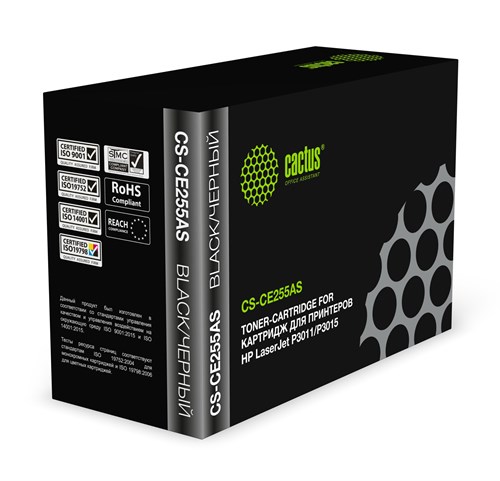 Картридж лазерный Cactus CS-CE255AS CE255A черный (6000стр.) для HP LJ P3011/P3015 CS-CE255AS