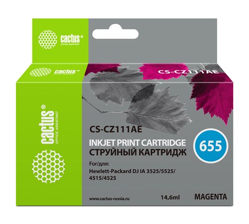 Картридж струйный Cactus CS-CZ111AE №655 пурпурный (14.6мл) для HP DJ IA 3525/5525/4525 с чипом CS-CZ111AE