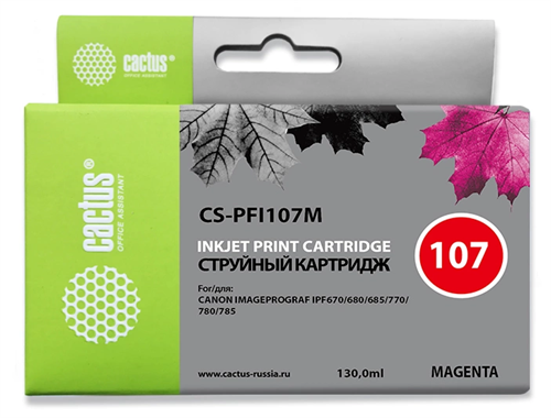 Картридж струйный Cactus CS-PFI107M PFI-107 M пурпурный (130мл) для Canon IP iPF670/iPF680/iPF685/iP CS-PFI107M