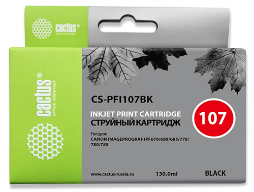 Картридж струйный Cactus CS-PFI107BK PFI-107 BK черный (130мл) для Canon IP iPF670/iPF680/iPF685/iPF CS-PFI107BK