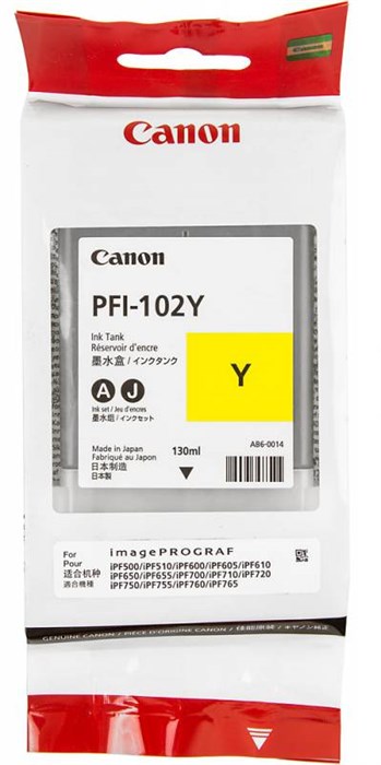 Картридж струйный Canon PFI-102Y 0898B001 желтый (130мл) для Canon iPF510/605/610/650/655/750/760/76 0898B001