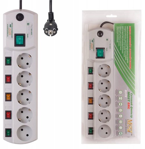 Сетевой фильтр Most ERG 2м (5 розеток) белый (коробка) МОSТ ЕRG 2М