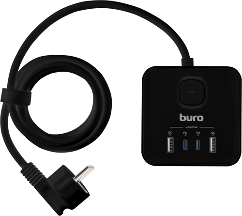Сетевой удлинитель Buro BU-PTE4.1UC-Plus-B 1.5м (4 розетки) черный (коробка) BU-PTE4.1UC-PLUS-B