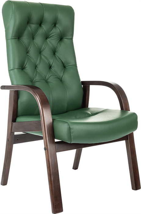 Кресло Бюрократ T-9928WALNUT-CF зеленый кожа на ножках дерево T-9928WALNUT-CF/GN