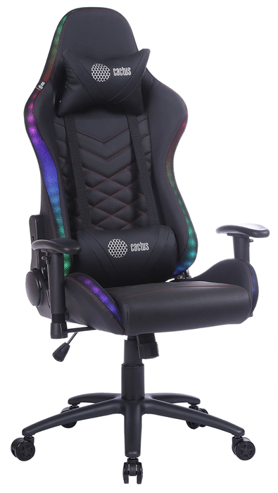 Кресло игровое Cactus CS-CHR-0099BLR с RGB-подсветкой черный/красный экокожа с подголов. крестов. ст CS-CHR-0099BLR
