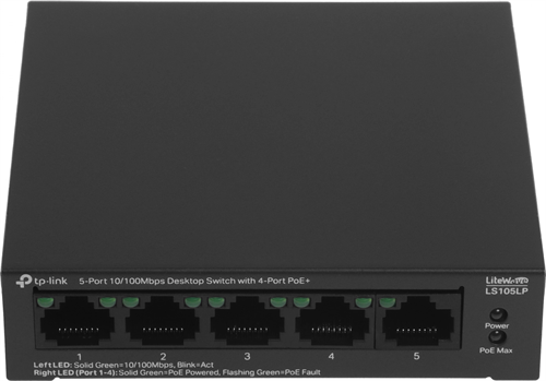 Коммутатор TP-Link LS105LP (L2) 5x100Мбит/с 4PoE 41W неуправляемый LS105LP