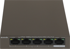 Коммутатор Tenda TEF1105P-4-63W (L2) 5x100Мбит/с 4PoE 58W неуправляемый TEF1105P-4-63W