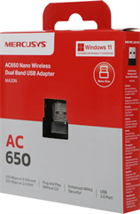 Сетевой адаптер Wi-Fi Mercusys MA20N AC650 USB 2.0 (ант.внутр.) 1ант. MA20N