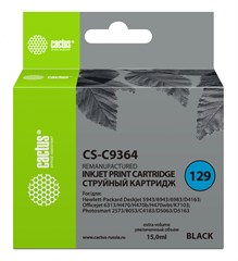 Картридж струйный Cactus CS-C9364 №129 черный (15мл) для HP PS 8053/8753/5943/2573/DJ 5900series с ч CS-C9364