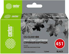 Картридж струйный Cactus CS-CLI451BK черный (12мл) для Canon MG6340/5440/IP7240 с чипом CS-CLI451BK