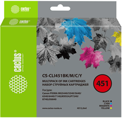 Картридж струйный Cactus CS-CLI451BK/M/C/Y черный/голубой/желтый/пурпурный набор (48мл) для Canon MG CS-CLI451BK/M/C/Y