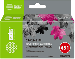 Картридж струйный Cactus CS-CLI451M пурпурный (12мл) для Canon MG6340/5440/IP7240 с чипом CS-CLI451M