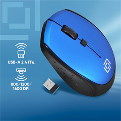 Мышь Оклик 488MW черный/синий оптическая 1600dpi беспров. USB для ноутбука 4but (1196569) 1196569