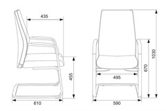 Кресло Бюрократ _JONS-LOW-V серый низк.спин. полозья металл хром _JONS-LOW-V/CASHGREY